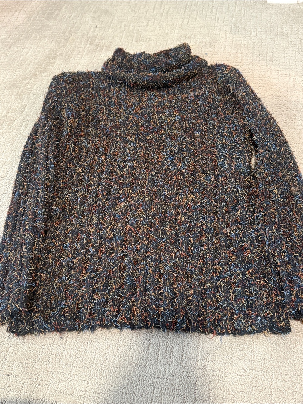 Chico's Multicolor Fuzzy Turtleneck Sweater — Blue & Brown Accents
